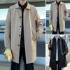 Men Windbreaker Coat Lapel Long Sleeve Double Breasted Trench Coat with Pockets Solid Color Loose Fit Casual Mid-length Outwear
