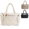 Puffy Tote Bag Large Capacity Solid Color Travel Satchel Purse Lightweight with Compartments Quilted Shoulder Bag
