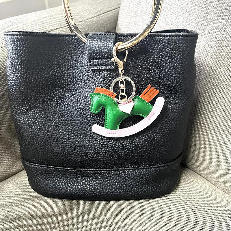 Women's Bag Charm Decoration Bag Pendant Cartoon Rocking Wooden Horse Women's Leather Bag Charm Key Chain Cute Bag Accessories Gifts