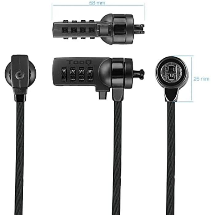 Câble de sécurité combiné - tooq - tqclkc0015-g - 1,5 m - gris foncé - ordinateur portable