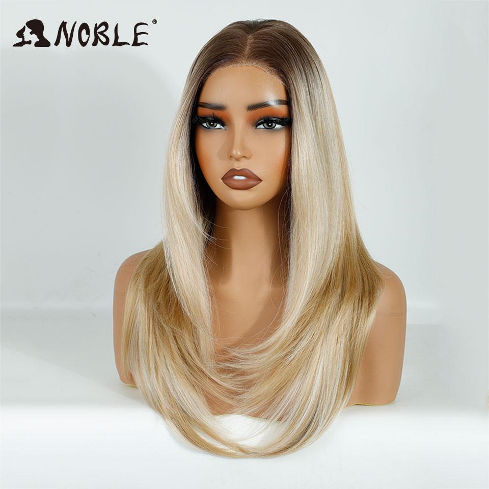 Noble Synthetic Lace Front Wigs For Women 13x3 Straight Lace Wig Pre Plucked Layered Wig Ombre Blonde Brown White Cosplay Wig