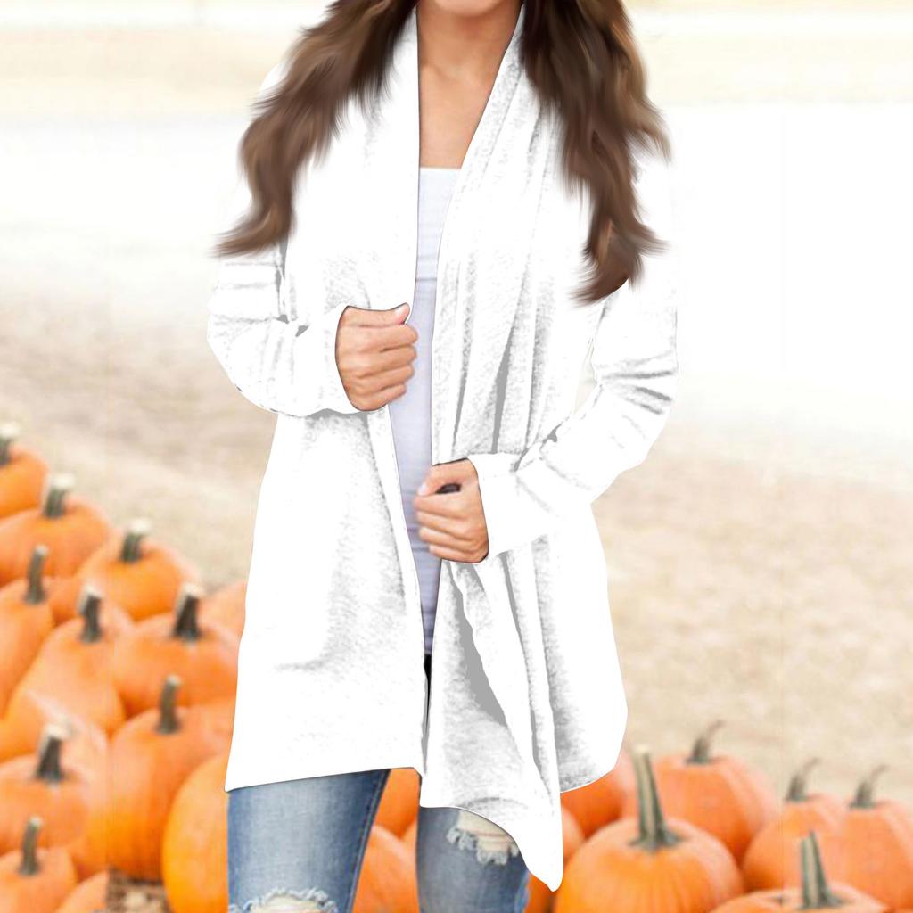 Женская модная повседневная однотонная куртка-кардиган средней длины с длинными рукавами