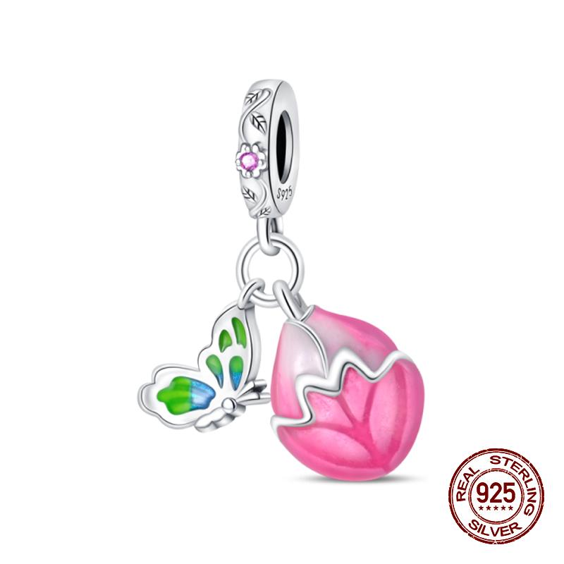 Новинка, 100% стерлингового серебра 925 пробы, цветы, драгоценные камни, подвески-бабочки, бусины, подходят для оригинального браслета 925 пробы, сделай сам, теплые украшения, подарок на день рождения