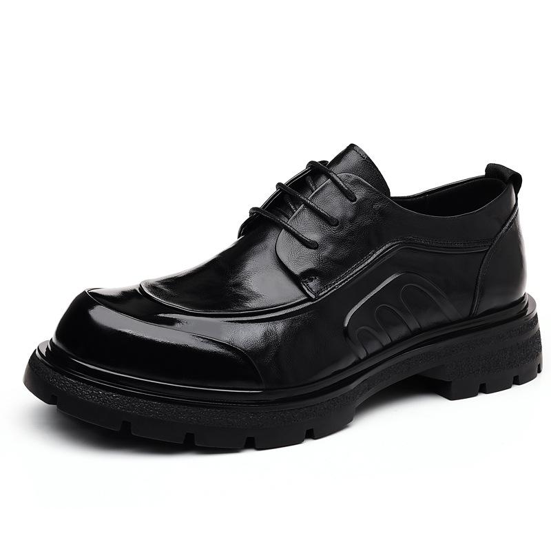 Верхний слой коровьей кожи Высококачественная повседневная мужская обувь Натуральная кожа Деловая формальная кожаная обувь Легкая роскошь Толстая подошва Мужские туфли с большим носком