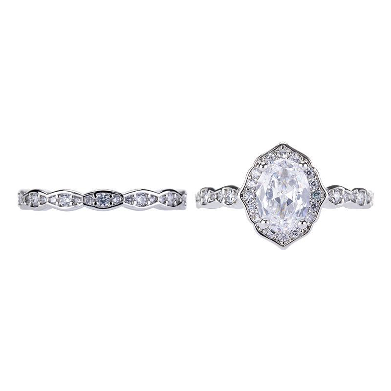 Jewelry Rose Gold White Gold Inlaid Round Zircon Set Ring Classic Ring Engagement Finger