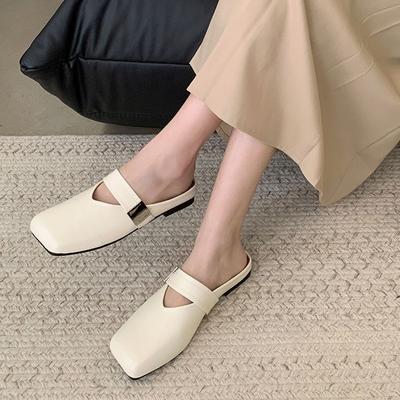 Туфли-мешки с плоским дном и полутапочки для женщин 2024 года, новые французские туфли для ленивых бабушек Doudou Muller из мягкой кожи с полуподносом