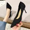 Fashion Fashion Tweed Cloth Stiletto Heel Pumps Women Elegant Pointed Toe High Heel Shoes Woman Brand Thin Heeled Party Dress Shoes