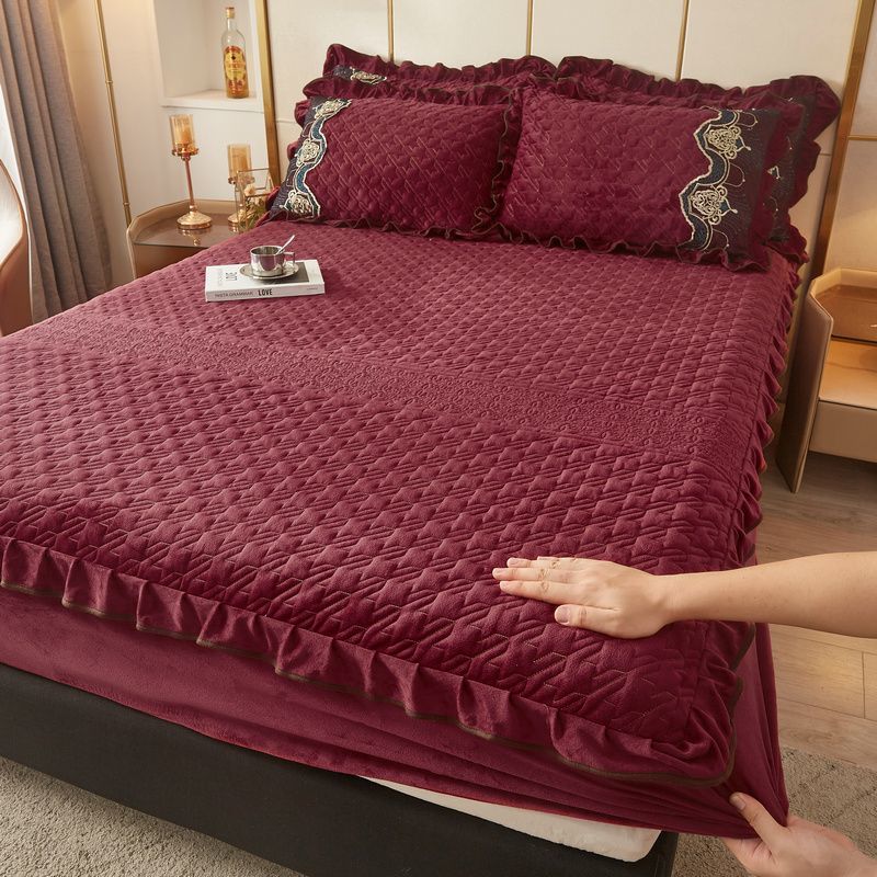 Стеганая фланелевая простыня на резинке, очень мягкая, теплая для односпальной двуспальной кровати, очень толстая, впитывающая пот, дышащая