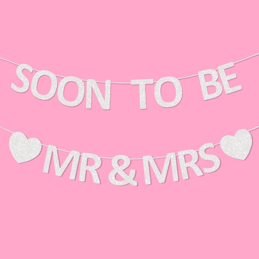 Mr & Mrs Banner Pre-strung Soon To Be Mr and Mrs Sign Glitter Engagement Banner for Bridal Shower Wedding Engagement Bachelorette Party Decorations