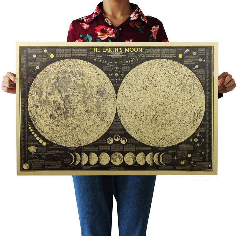 Exquisite Retro Large Vintage Paper Earth's Moon World Map Poster Elegant Home Decor