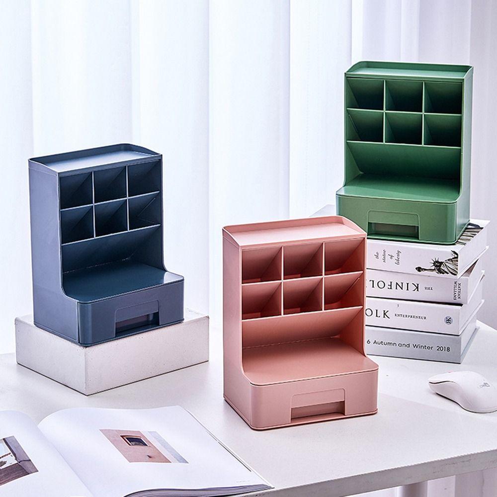 Oblique Insertion Desktop Storage Drawers 6-Grid Stationary Organizer Oblique Pen Holder Home