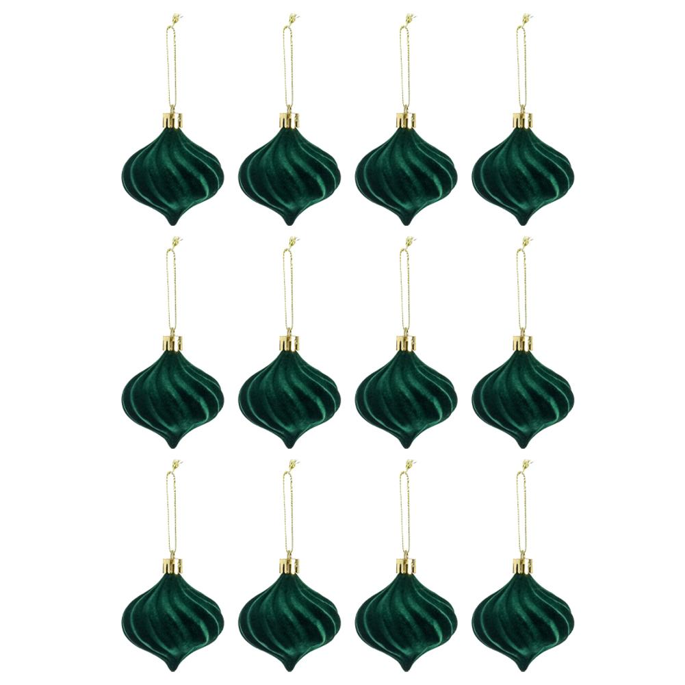 12 Piece Christmas Tree Decoration Set Featuring Plush Onion Shaped Ornaments for Festive Home or Commercial Displays