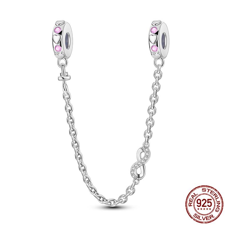 Original 100% 925 Silver Star Moon Safety Chain Fit 925 Original Bracelet & 3mm Bracelet DIY Jewelry Making Women Gift