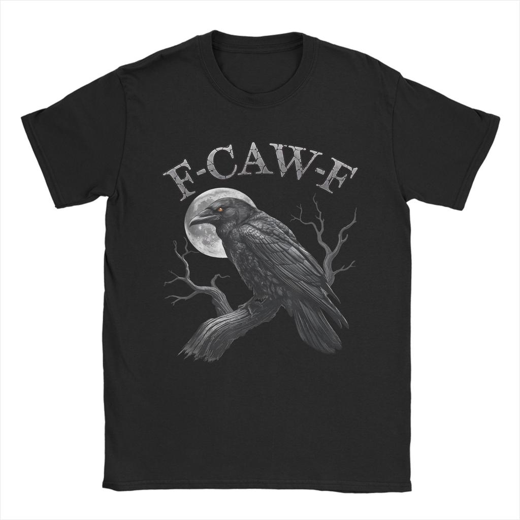 Crow F-Caw-F Funny Black Bird Moon Christmas Santa Hat T-Shirt for Men Crew Neck T Shirts  Short Sleeve Tee Shirt Clothing