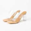 Transparent One-word Strap Sandals Simple Crystal Heel High Heel Sandals Niche Design Sheepskin Transparent Strap Slippers