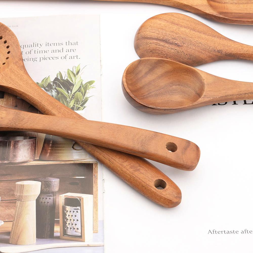 Jankng Wood Kitchenware Cooking Utensils Set Non-stick Wooden Shovel Spoon Colander Kitchen Tableware Tool Household Kitchen Tools