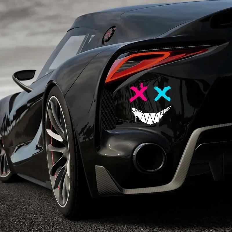 Наклейка на автомобиль Наклейки с улыбающимся лицом демона Наклейки на мотоциклетный шлем Светоотражающая Водонепроницаемая Наклейка с улыбающимся лицом Украшение кузова автомобиля