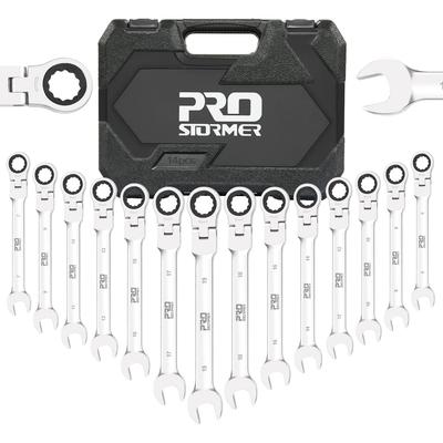 Prostormer Flex Ratchet Регулируемый 72-ступенчатый комбинированный гаечный ключ с трещоткой, 14 предметов для автомобильного кейса для хранения, в комплекте гаечный ключ, угловой, набор, 6-19 мм,
