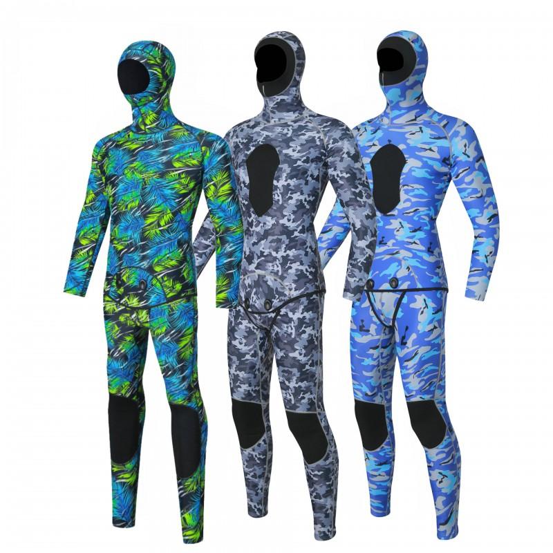 3mm Neoprene Separate Wetsuit Men Women Camo Hooded Freediving Surf Spearfishing Deep Dive Rescue Warm