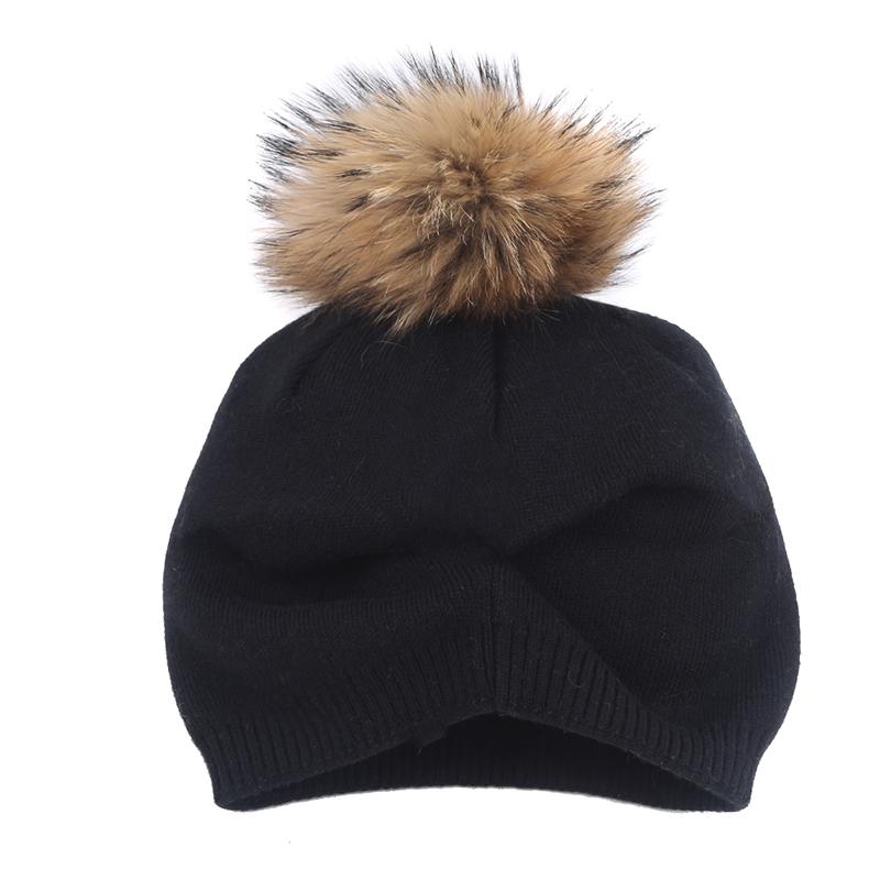 Women Hair Ball Knit Hat Solid Color Wool Headgear Autumn and Winter Outdoor Casual Warm Hat