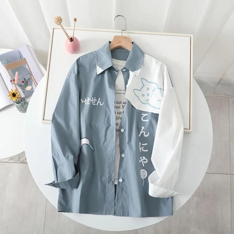 Весна Осень Женская Толстовка с Капюшоном Милый Принт Акулы Пэчворк Подростковая Куртка Толстовки Харадзюку Мужская Толстовка