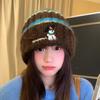Puppies piled loose, striped, knitted wool, small hat, female big head face, cute Baotou, warm in autumn and winter