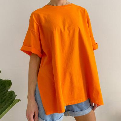 Летняя свободная открытая хлопковая футболка с коротким рукавом, женская удобная однотонная футболка с круглым вырезом