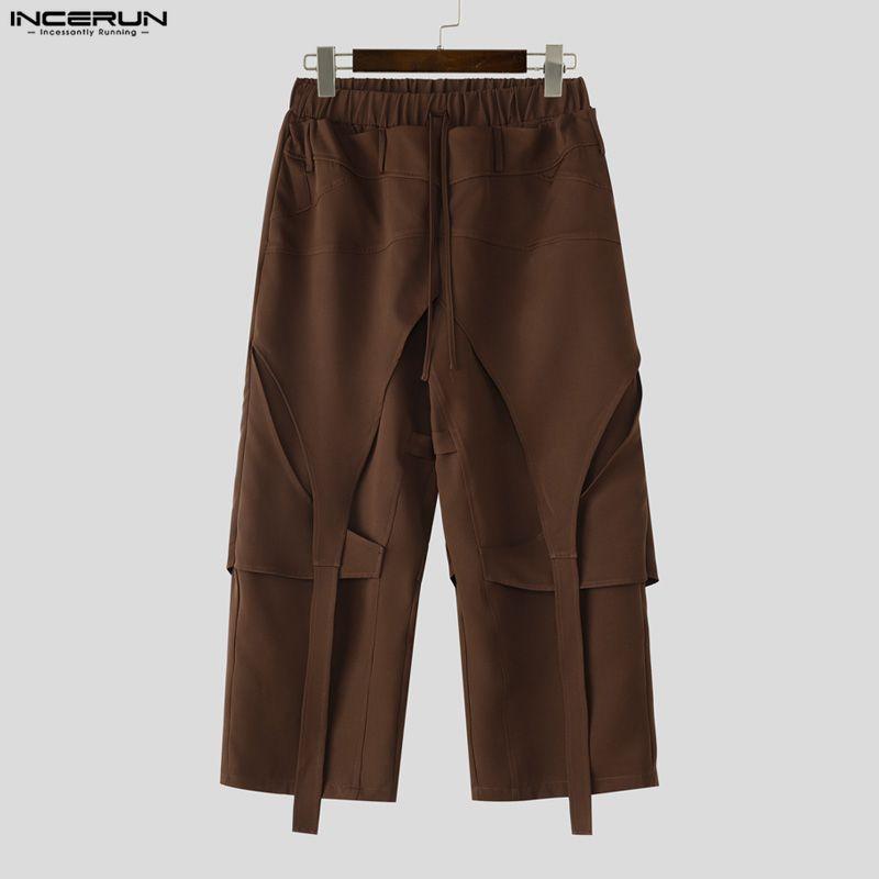 INCERUN Two Pieces Sets Men Zip-up Sleeveless Cropped Waistcoat and Long Cargo Pants Outfits