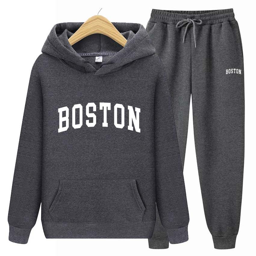 2 шт. Спортивный костюм Boston с принтом, толстовка с длинным рукавом, брюки для бега, пэчворк, костюм для фитнеса и бега, худи