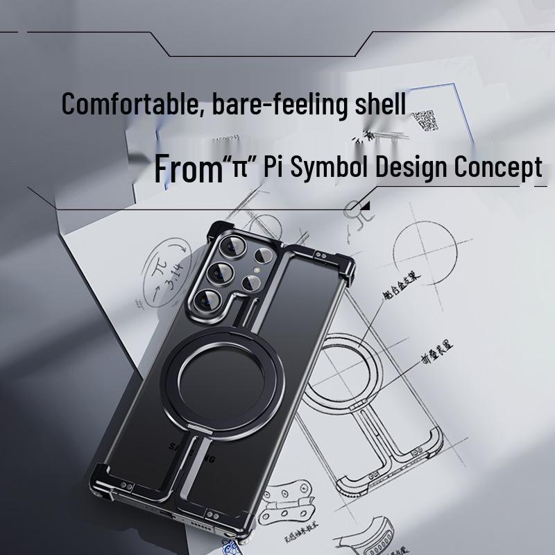 Samsung S24 Ultra Metal Drop-Proof Phone Case with Borderless Magnetic Stand and S23U Airbag for Heat Dissipation