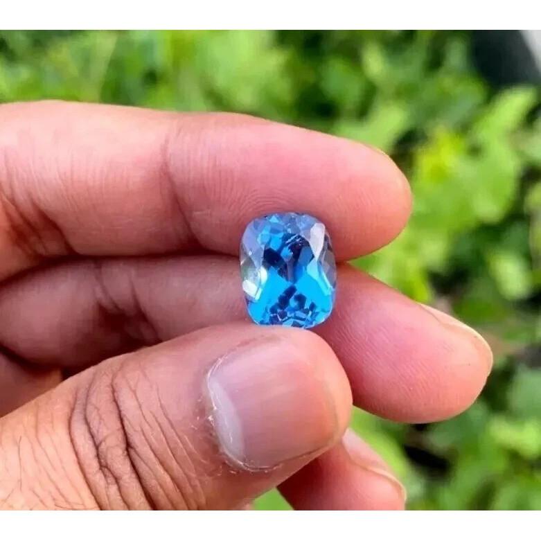 Natural Cushion Cut Certified Santa Maria Blue Aquamarine Loose Gemstone
