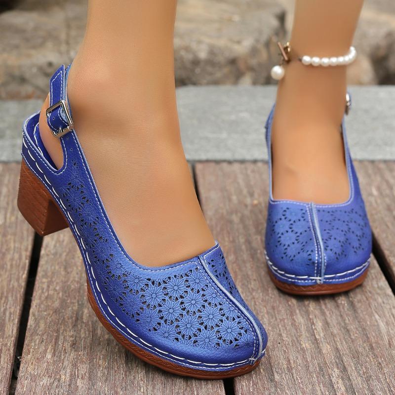 Мода Большой Размер Круглый Носок Неглубокий Вырез Одинарный Ремешок Высокий Каблук Летние Новые Сандалии Баотоу Водонепроницаемые Тайваньский Квадратный Каблук