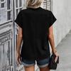Women Casual Shirt V-Neck Short Sleeve Loose Fit Pullover Tops Office Lady Simple Blouse