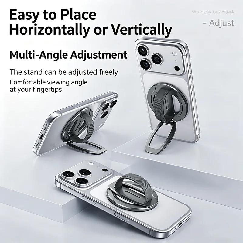For Magsafe Magnetic Phone Ring Holder For iPhone 12 13 14 15 16 17 18 Series Aluminum Alloy Foldable Silicone Finger Kickstand
