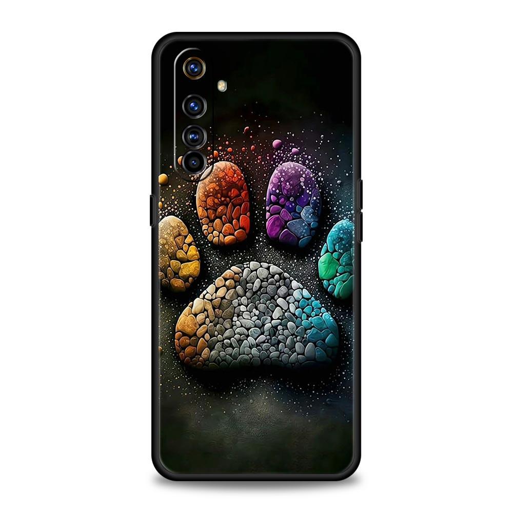 Soft TPU Case For Realme C67 C63 C55 C53 C25 C21 10 11 12 13 GT 2 3 5 Pro Plus 5G Shockproof Phone Cover Dog Footprint Paw Cute