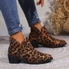 Shoes for Women Hot Sale Zipper Women's Boots Winter Suede Round Toe Leopard Print Short Barrel Chunky Heel Fashion Boots