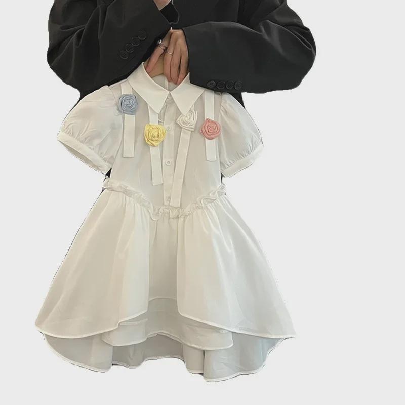 Стильное летнее платье для девочек с цветочным принтом и рукавами-фонариками 2024 года