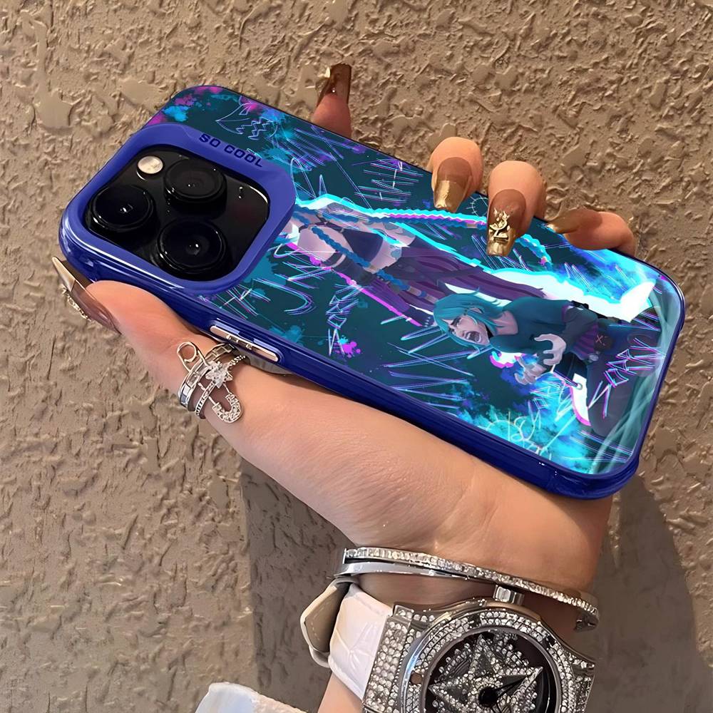 League of Legends L-LOL Jinx Phone Case Laser Ripple Silver Silicone Case For iPhone 17 16 15 14 13 12 11 Pro Plus Max
