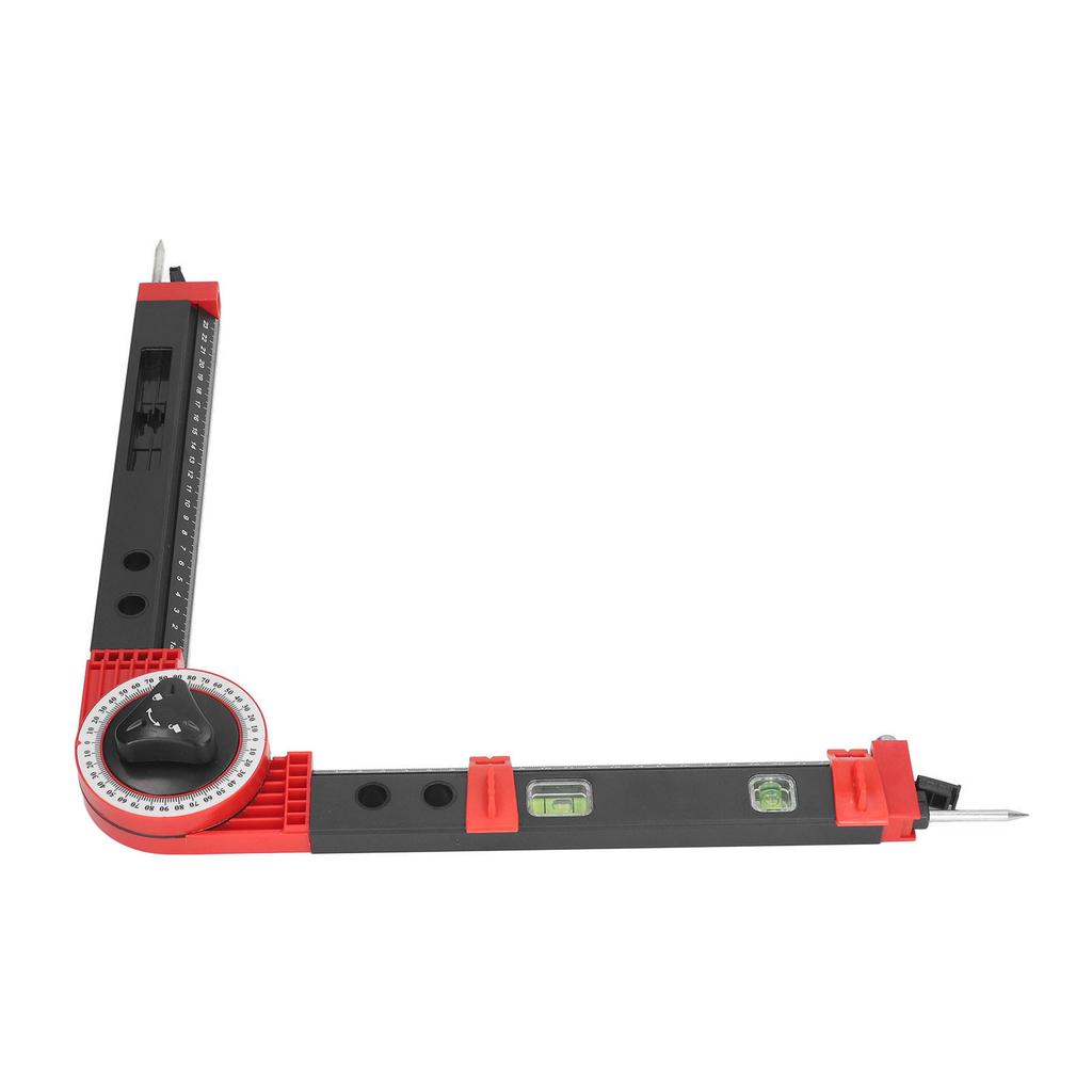 Miter Saw Protractor Metal Angle Measurement Finder Gauge Cutting Guide Tool with Bubble Level Black Red