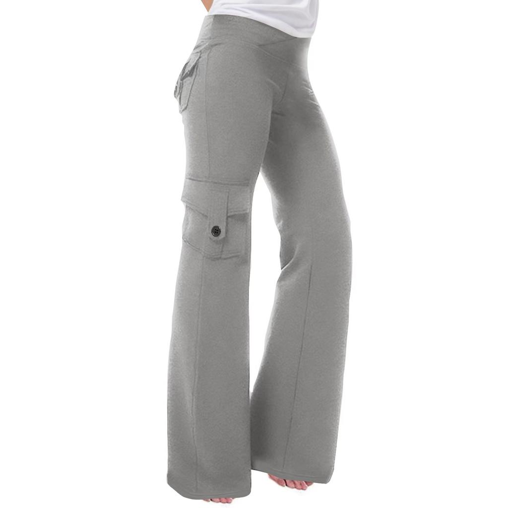 Женские модные эластичные брюки с перекрестной талией и несколькими карманами, прямые твидовые брюки для йоги, повседневные брюки