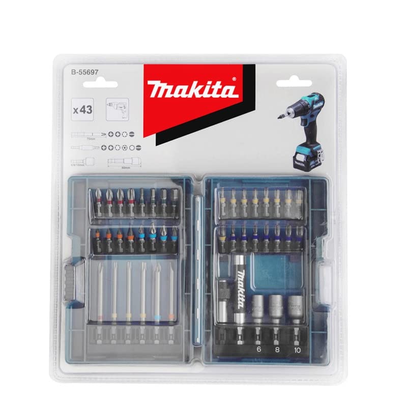 Makita Impact Driver Bit Socket 43 Hex with Set, Pieces, 6.35mm Shank, Case, B-55697 [Used]