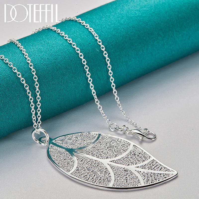 DOTEFFIL 925 Sterling Silver Large Leaf Pendant Necklace Wedding Fashion Jewelry