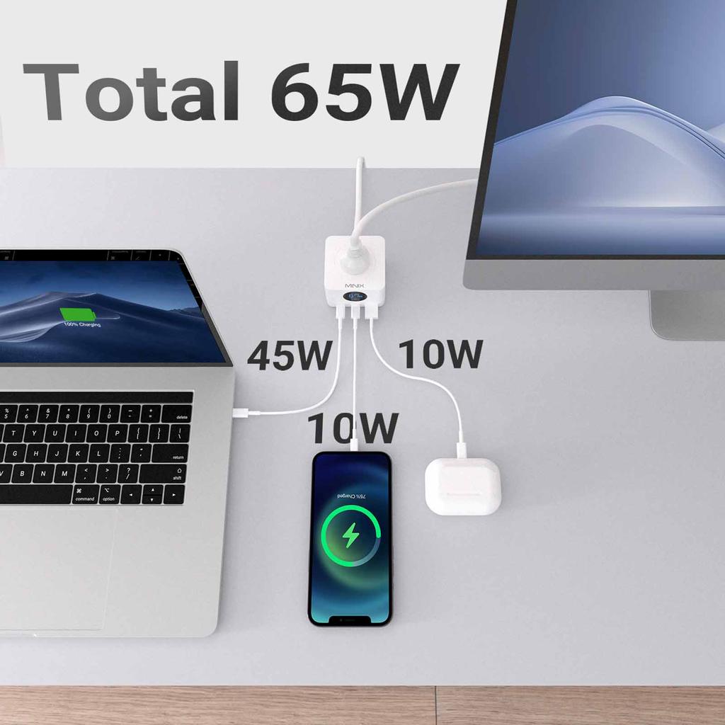 67W 6-в-1 Удлинитель с 2 * + 1 * портом быстрой зарядки USB-A и 3* выходными разъемами AC типа US С сертификатами TUV US, FCC, VI