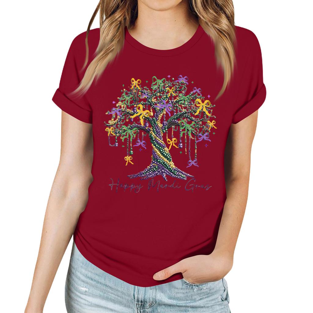 Женская повседневная футболка с карнавальным принтом, пуловер с круглым вырезом, топ с коротким рукавом