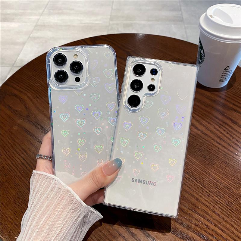 Suitable for Samsung S25 Mobile Phone Case S23ultra Colorful Little Love Laser A55 A15 Transparent Case