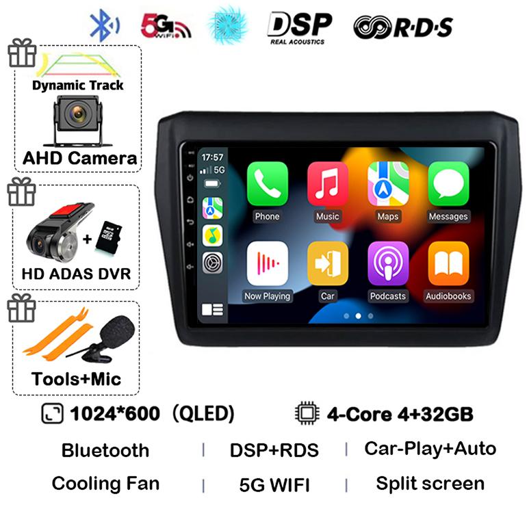 Android 14 Wireless Carplay&Auto Car Radio For Suzuki Swift 2017 2018 2019 Stereo Multimedia Navigation GPS Video Player 4G+WIFI