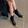 Star Style Metal Square Toe Leather Women Ankle Boots Elegant Autumn Winter Thin High Heels Chelsea Short Boots Shoes
