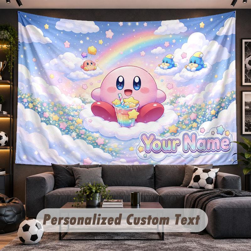 Wall Hanging Tapestry Custom NameKirby Pattern Personalized Printed Fabric Wall Decor