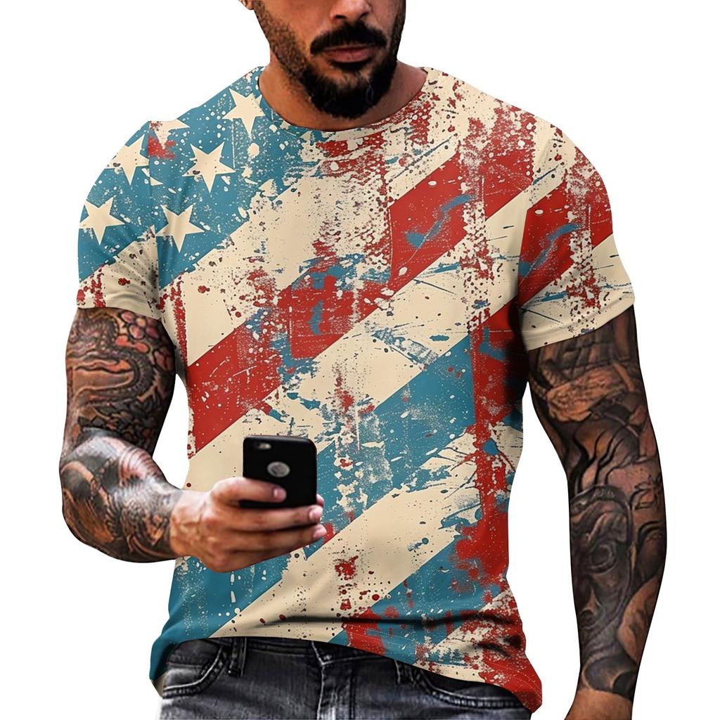 Принт «День независимости» — мужская повседневная футболка с круглым вырезом и короткими рукавами