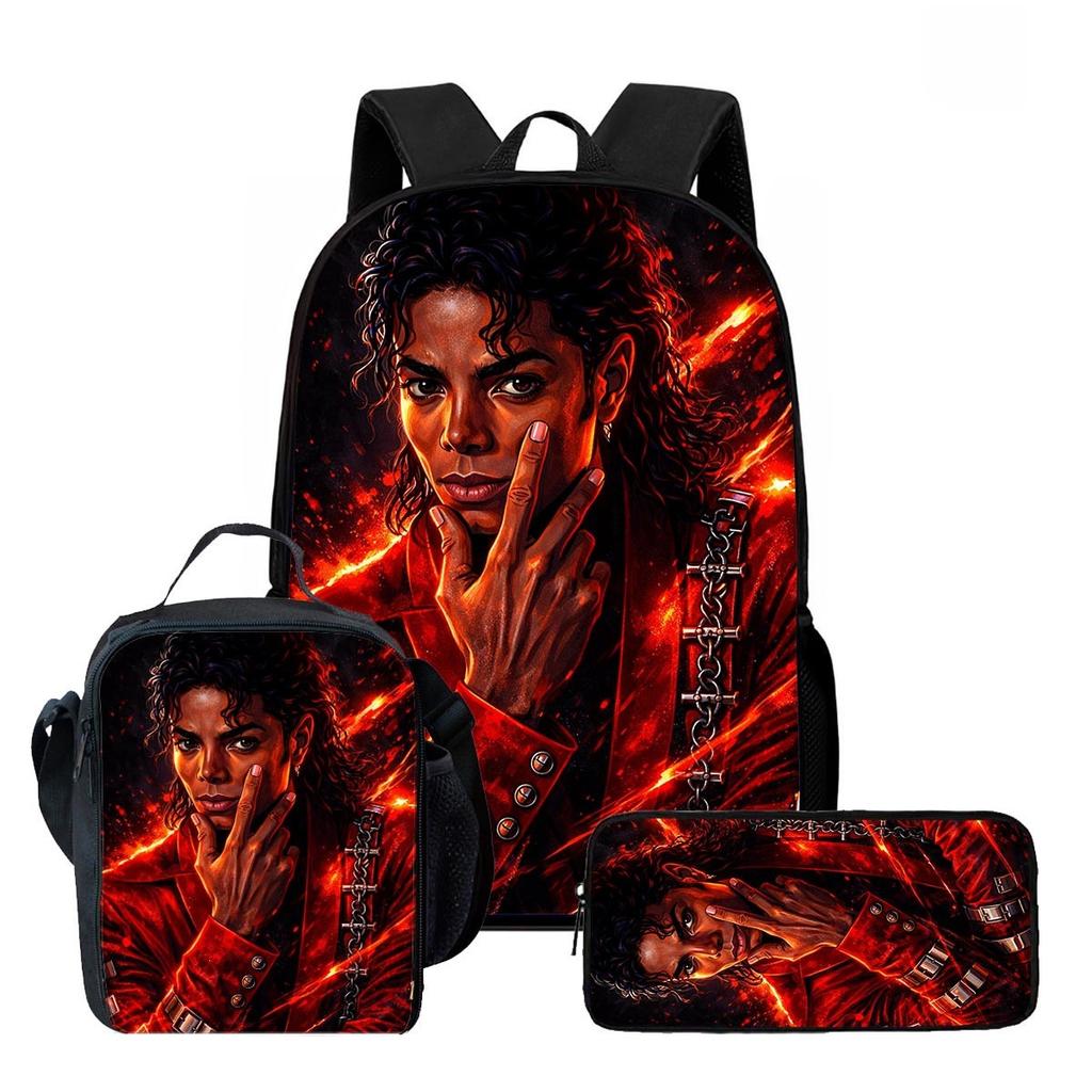 Michael Jackson 3-Piece Kids Set – Backpack, Lunch Bag & Pencil Case, Iconic King of Pop Design less